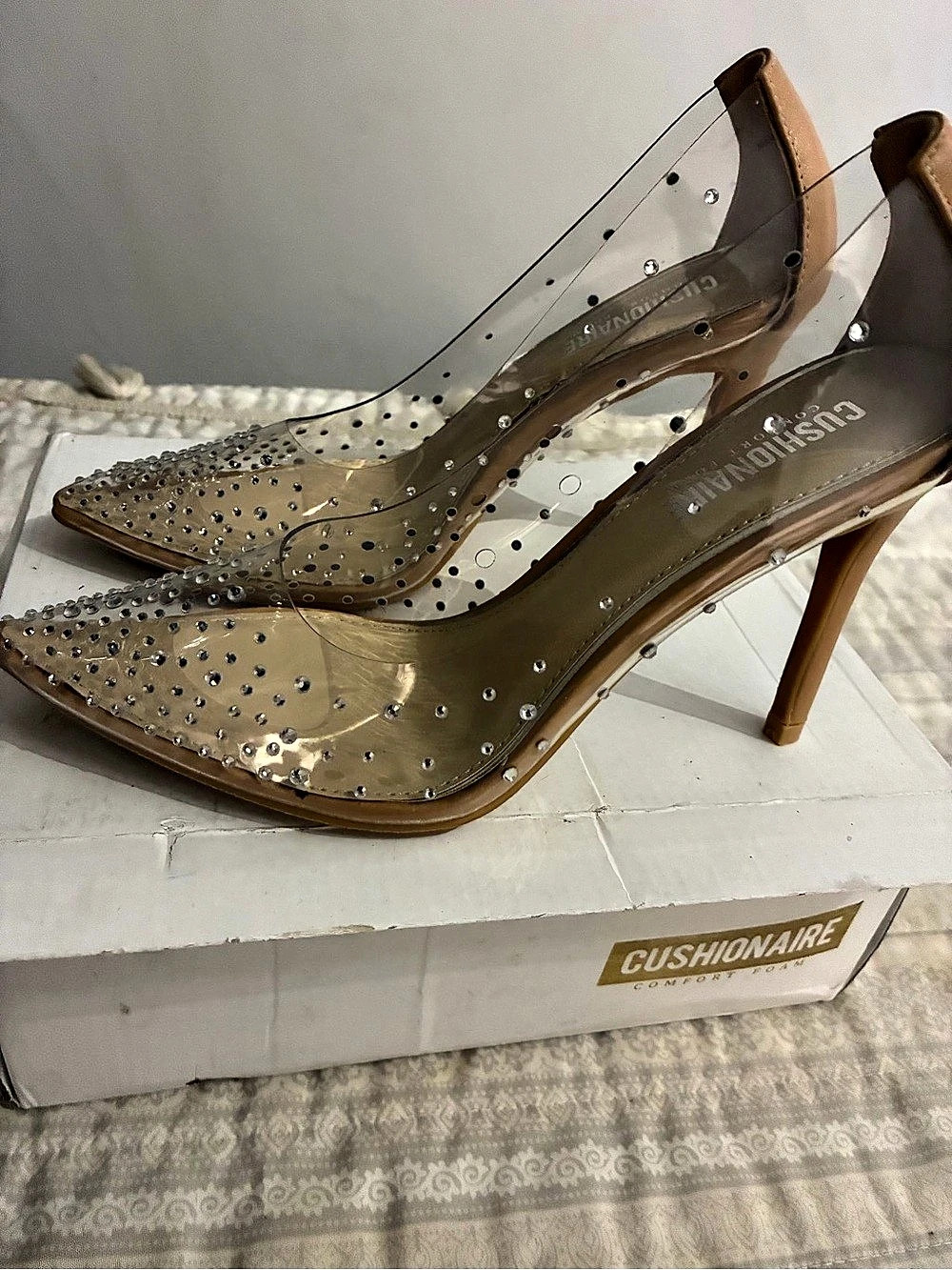 Cushionaire Glam Rhinestone Dress Heel Pointed-Toe Heels in Brown
